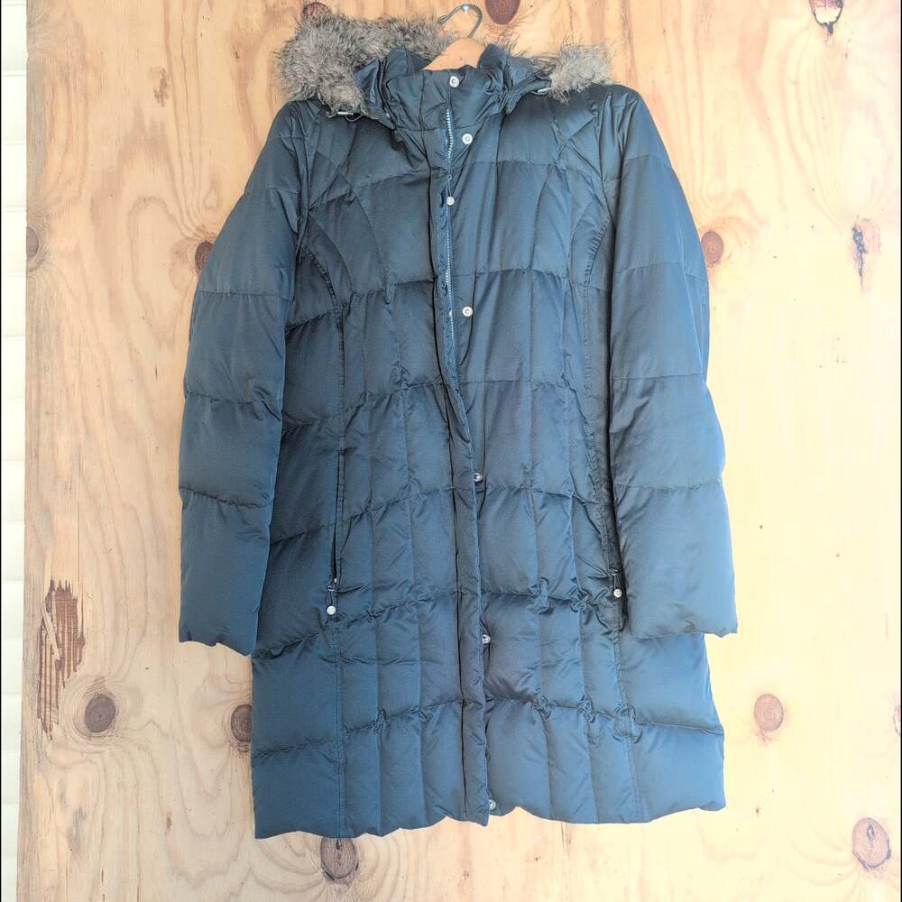 Eddie Bauer Goose Down Y2K Vintage Parka Puffer Coat Faux Fur Hood Women's XLT
